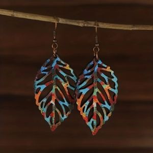 Hollowed Out Colorful Lightweight Leaf Wooden Dangle‎ Earrings 2/$15 3/$20